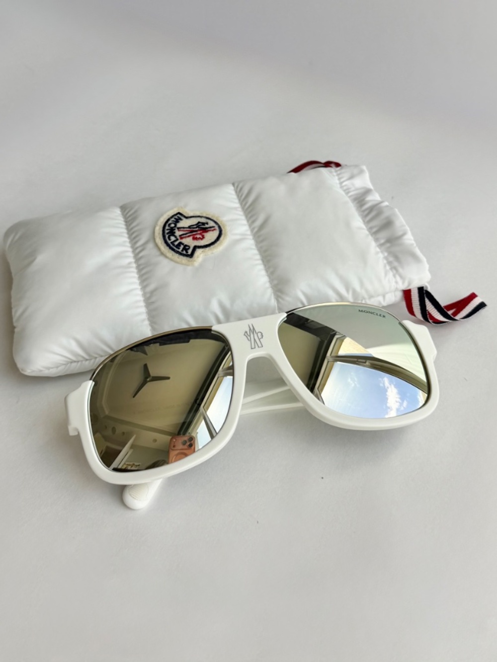 Moncler White Shield Sunglasses Mirrored Lenses Sport Luxe w/ Case - Picture 3 of 6